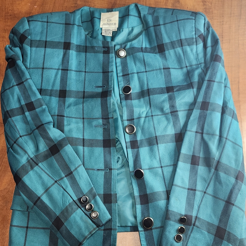 Teal Plaid Women's Blazer